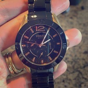 Fossil rose gold and black watch
